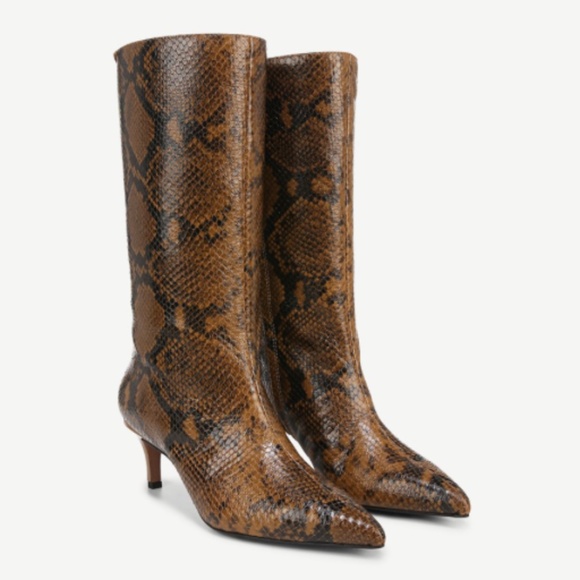Franco Sarto Amari Mid Calf Boot Woodland Brown Snake Leather